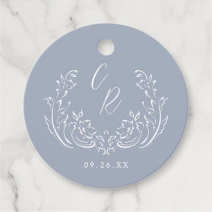 Dusty Blue Vintage Flourish Monogram Wedding Favour Tags