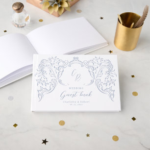 Dusty Blue Vintage Flourish Monogram Wedding Guest Book