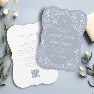 Dusty Blue Vintage Flourish Monogram Wedding Invitation