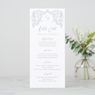 Dusty Blue Vintage Flourish Monogram Wedding Menu