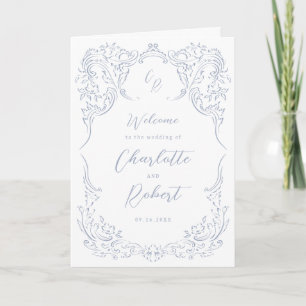 Dusty Blue Vintage Flourish Monogram Wedding Programme