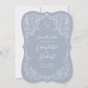 Dusty Blue Vintage Flourish Monogram Wedding Save The Date