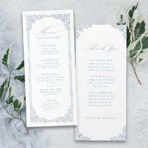Dusty Blue Vintage Frame Elegant Script Wedding Menu