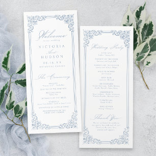 Dusty Blue Vintage Frame Elegant Script Wedding Programme