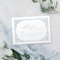 Dusty Blue Vintage Frame Elegant Script Wedding