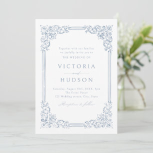 Dusty Blue Vintage Frame Elegant Wedding  Invitation