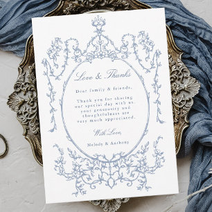 Dusty Blue Vintage Frame Wedding Photo Thank You Card