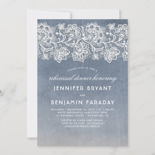 Dusty Blue Vintage Lace Rehearsal Dinner Invitation (Front)