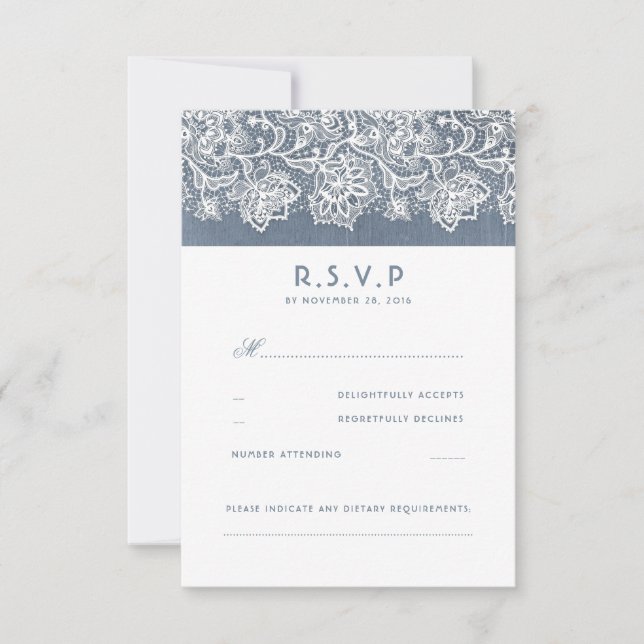 Dusty Blue Vintage Lace Wedding RSVP (Front)
