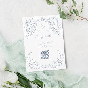 Dusty Blue Vintage Monogram Wedding Details Enclosure Card