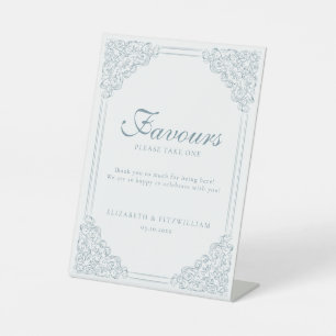 Dusty Blue Vintage Ornate Bordered Frame Favours Pedestal Sign