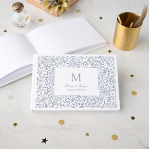 Dusty Blue Vintage Ornate Frame Classic Wedding  Guest Book
