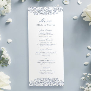 Dusty Blue Vintage Ornate Frame Classic Wedding Menu
