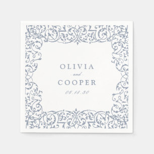 Dusty Blue Vintage Ornate Frame Classic Wedding Napkin
