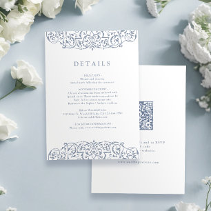 Dusty Blue Vintage Ornate Frame Wedding Details Enclosure Card