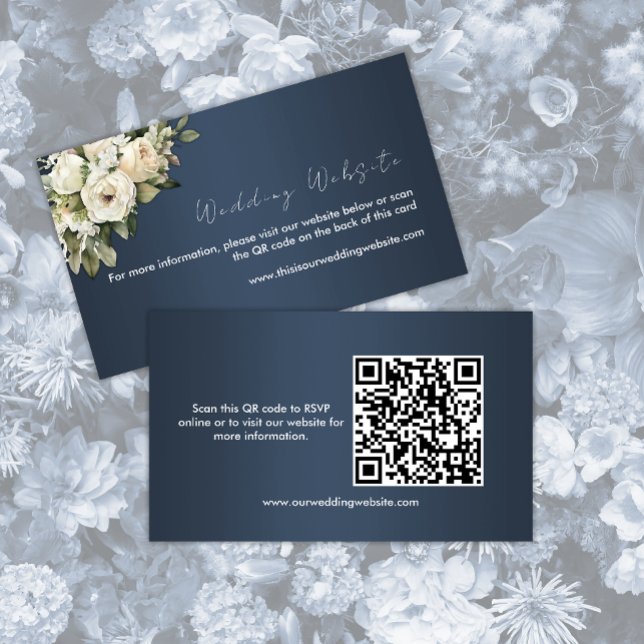 Dusty Blue Vintage Roses Wedding Website Enclosure Card (Creator Uploaded)