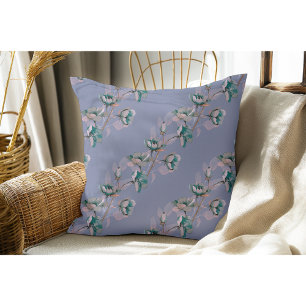 Dusty Blue Vintage Watercolor Blue Flower Stripes  Cushion