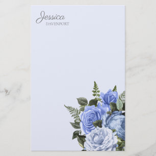 Dusty Blue Vintage Watercolor Floral Stationery