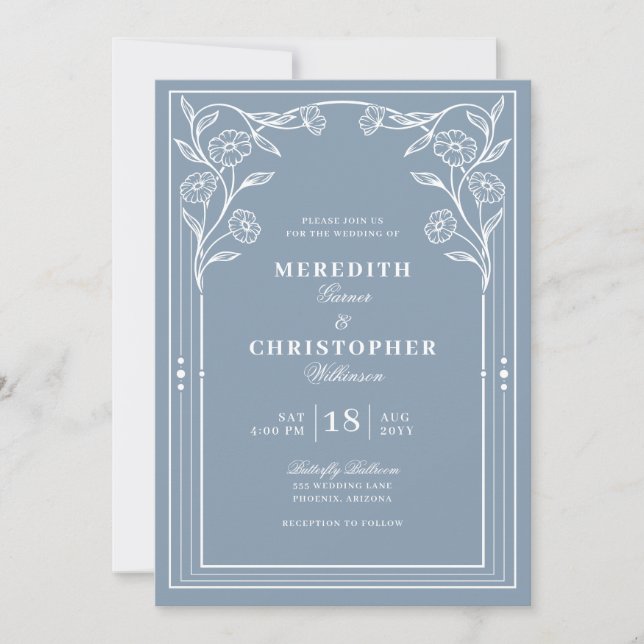 Dusty Blue Vintage Wedding Invitation (Front)