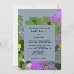Dusty Blue Violet Floral Abstract Elegant Wedding Invitation