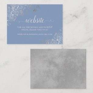 Dusty Blue w/ Elegant Silver Lace Wedding Website Enclosure Card