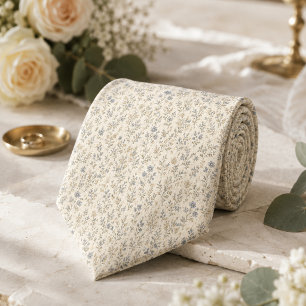 Dusty Blue & Warm Sand Botanical Wedding Tie