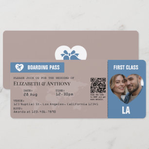 Dusty Blue & Warm Taupe Boarding Pass Wedding Invitation
