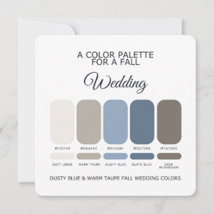Dusty Blue Warm Taupe Fall Wedding Palette Card