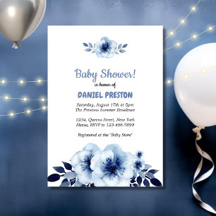 Dusty Blue Watercolor Baby Shower Invitation