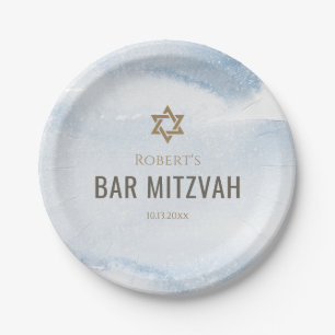 Dusty Blue Watercolor Bar Mitzvah Paper Plate
