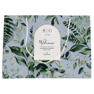 Dusty Blue watercolor botanical wedding welcome Large Gift Bag