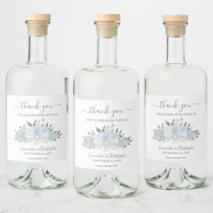Dusty Blue Watercolor Bouquet Wedding Thank You Liquor Bottle Label
