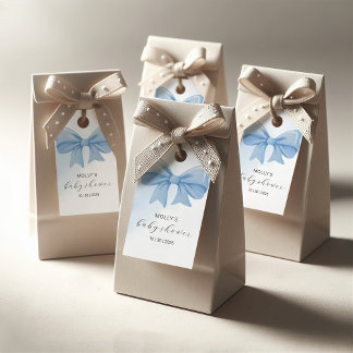 Dusty Blue Watercolor Bow Baby Shower Gift Tags