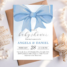 Dusty Blue Watercolor Bow Baby Shower