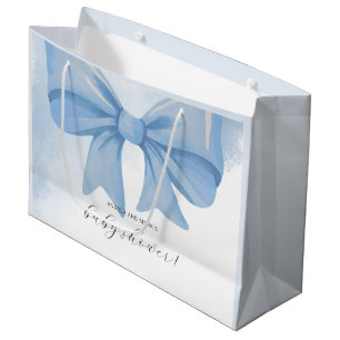 Dusty Blue Watercolor Bow Baby Shower Large Gift Bag