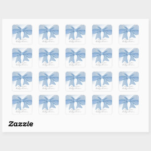 Dusty Blue Watercolor Bow Baby Shower Square Sticker