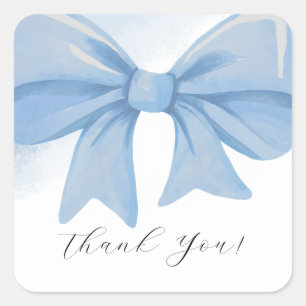 Dusty Blue Watercolor Bow Baby Shower Thank You Square Sticker