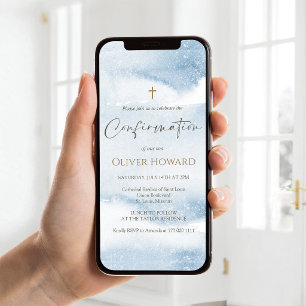 Dusty Blue Watercolor Boy Confirmation Invite