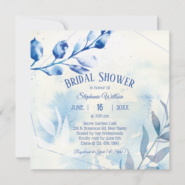 Dusty Blue Watercolor Bridal Shower Invitation (Front)