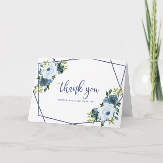 Dusty Blue Watercolor Bridal Shower Thank You Card (Front)