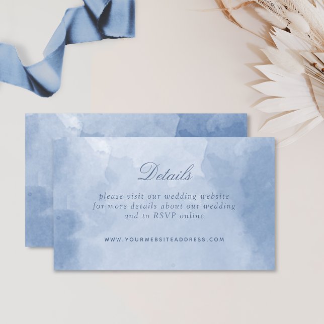 Dusty Blue Watercolor Chic Wedding Details Website Enclosure Card (Creator Uploaded)