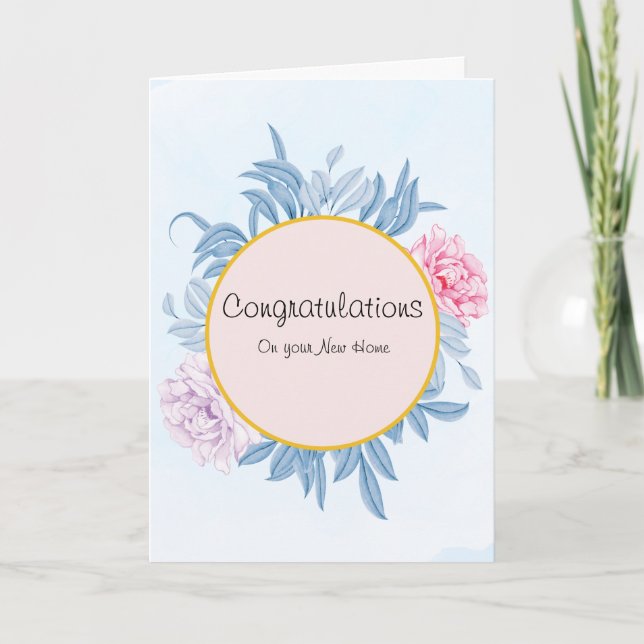 Dusty Blue Watercolor Congratulations New Home Card (Front)