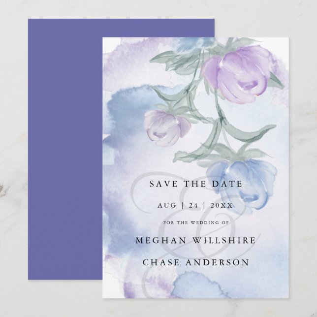 Dusty Blue Watercolor Country Floral Invitation (Front/Back)