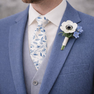 Dusty Blue Watercolor Eucalyptus Floral Tie