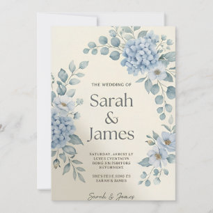Dusty Blue Watercolor Floral Arch Wedding Invitati