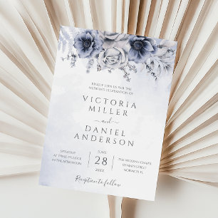 Dusty Blue Watercolor Floral Botanical Wedding Invitation
