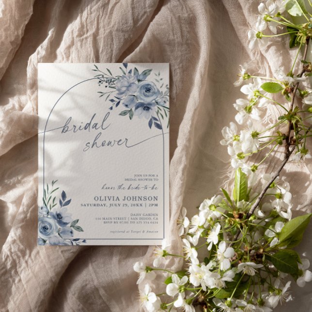 Dusty Blue Watercolor Floral Bridal Shower Invitation (Creator Uploaded)