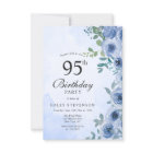 Dusty Blue Watercolor Floral Chic 95th Birthday