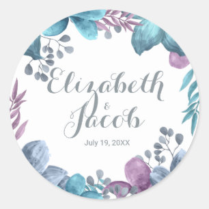 Dusty Blue Watercolor Floral Classic Round Sticker