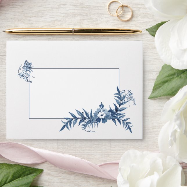 Dusty Blue Watercolor Floral Custom Lined Wedding Envelope (Wedding)
